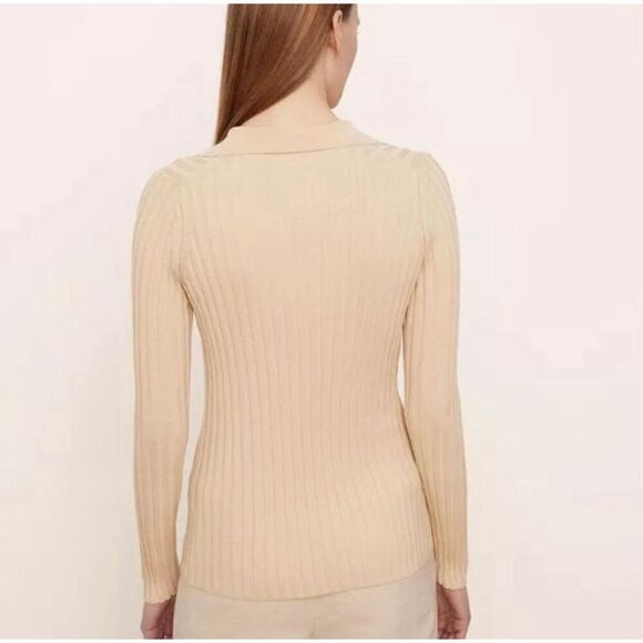 Vince Long Sleeved Ribbed Collar Cardigan in Milk Honey NWT Size Medium - Picture 2 of 8